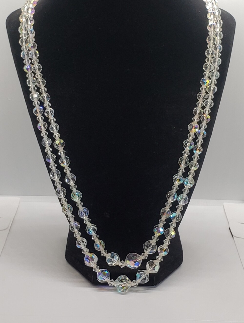 Vintage, 1950's Aurora Borealis Double Strand Faceted Beaded Necklace